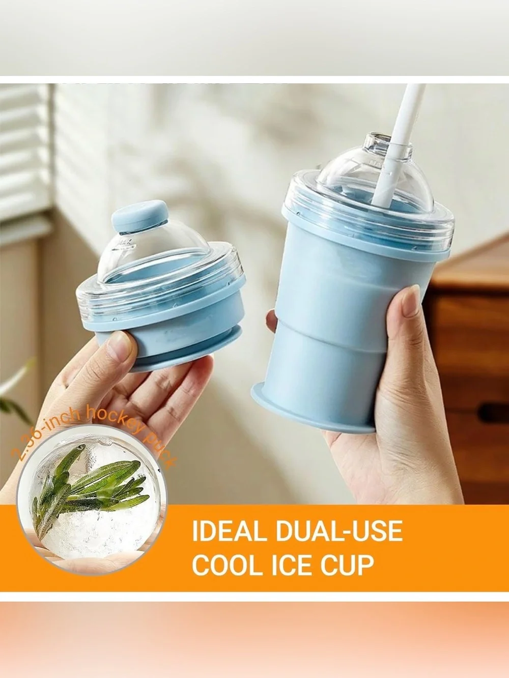 Portable Foldable Ice Hockey Drink Cup With Ice Ball Mold (Blue+Yellow)